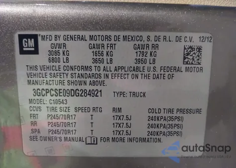 2013 Chevrolet Silverado 1500 Lt z USA, uszkodzony, nr VIN 3GCPCSE09DG284921